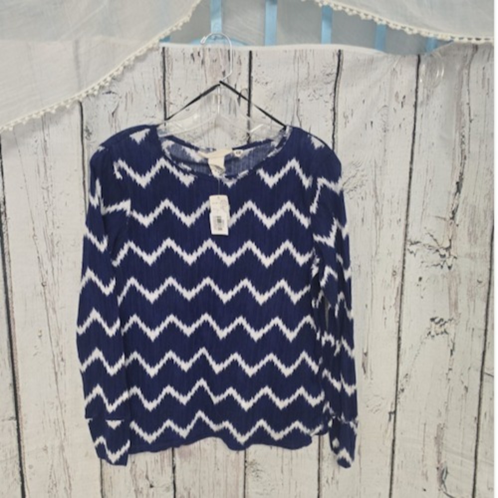 H&M L.O.G.G. Top Blue & White Vintage Y2K Size M Long Sleeve - Picture 2 of 10